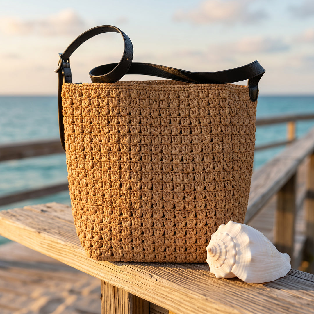 Capri Raffia Leather Tote