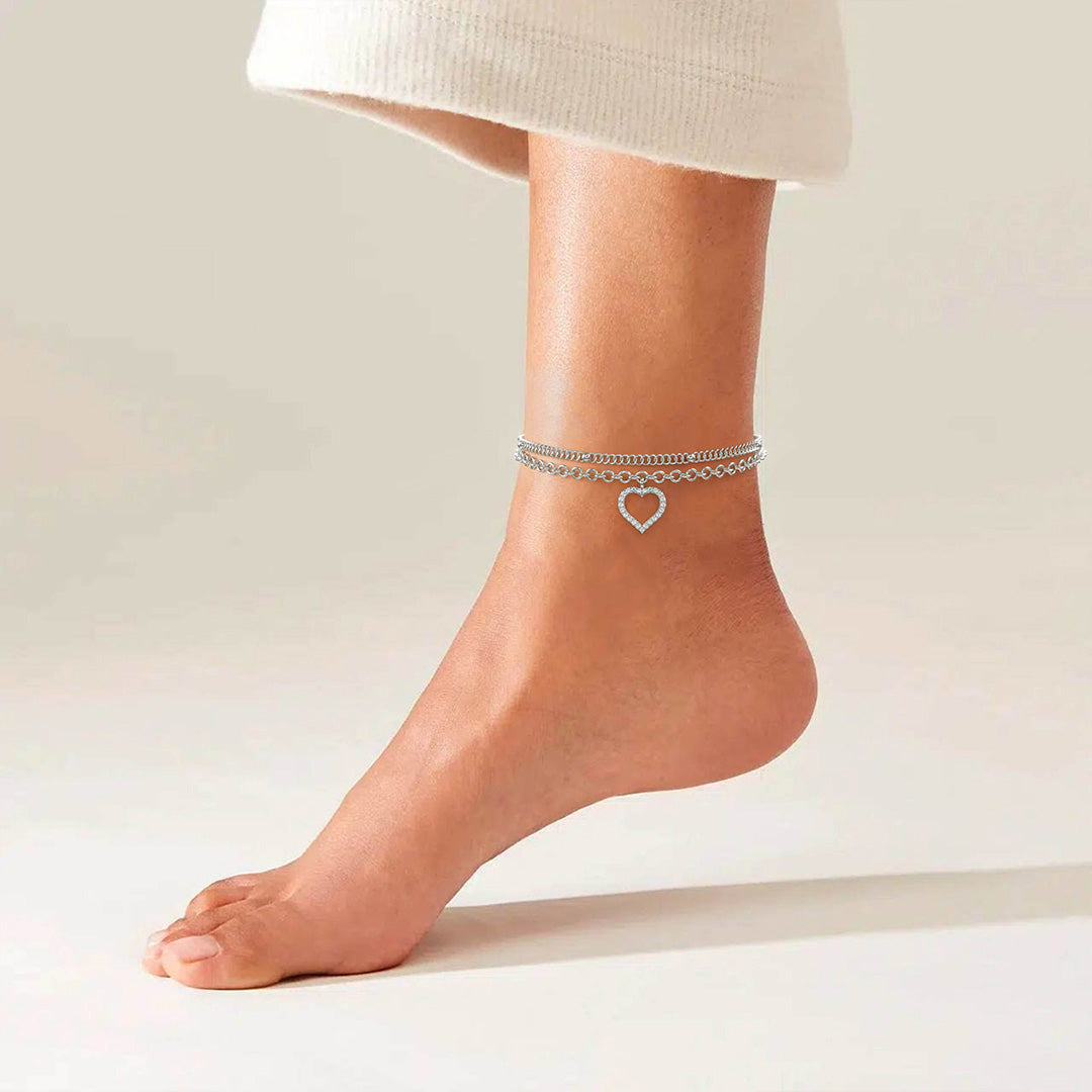 Vennis Double Layered Heart Anklet