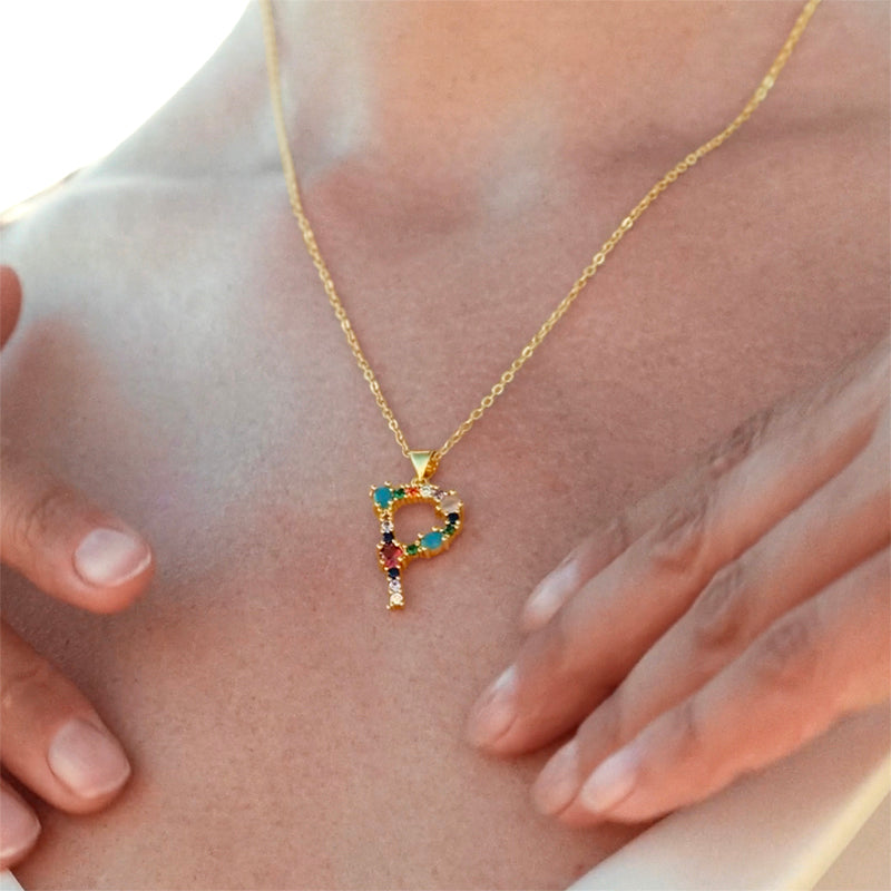 Rainbow Gemstone Initial Necklace