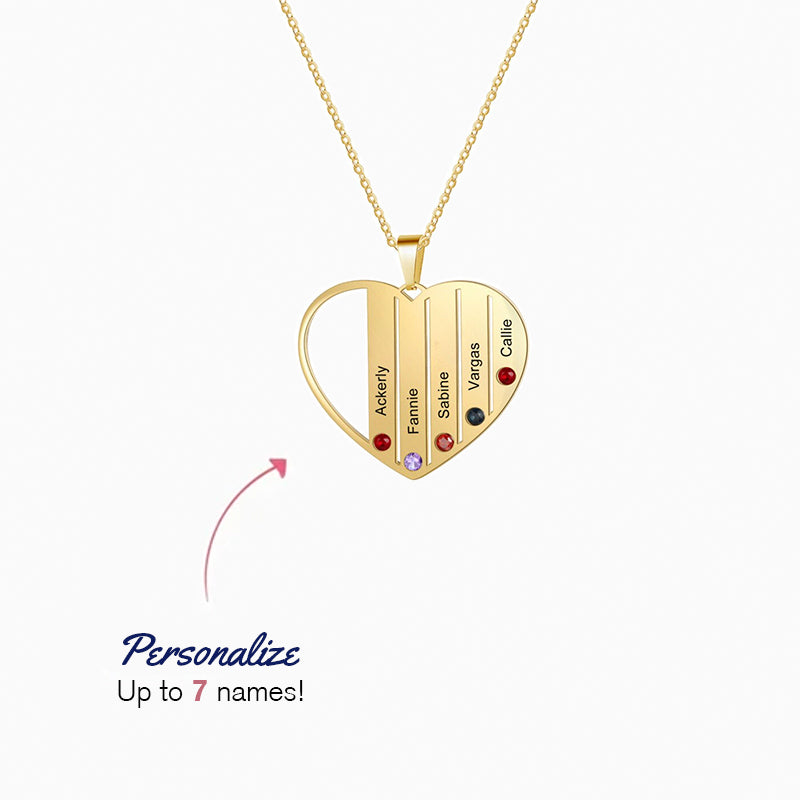 Birthstone Family Heart Name Necklace